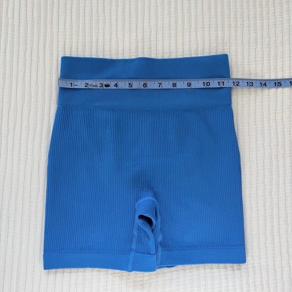 Women's Workout Yoga Vibrant Blue High Waisted Seamless Ribbed Biker Shorts S - Picture 5 of 7